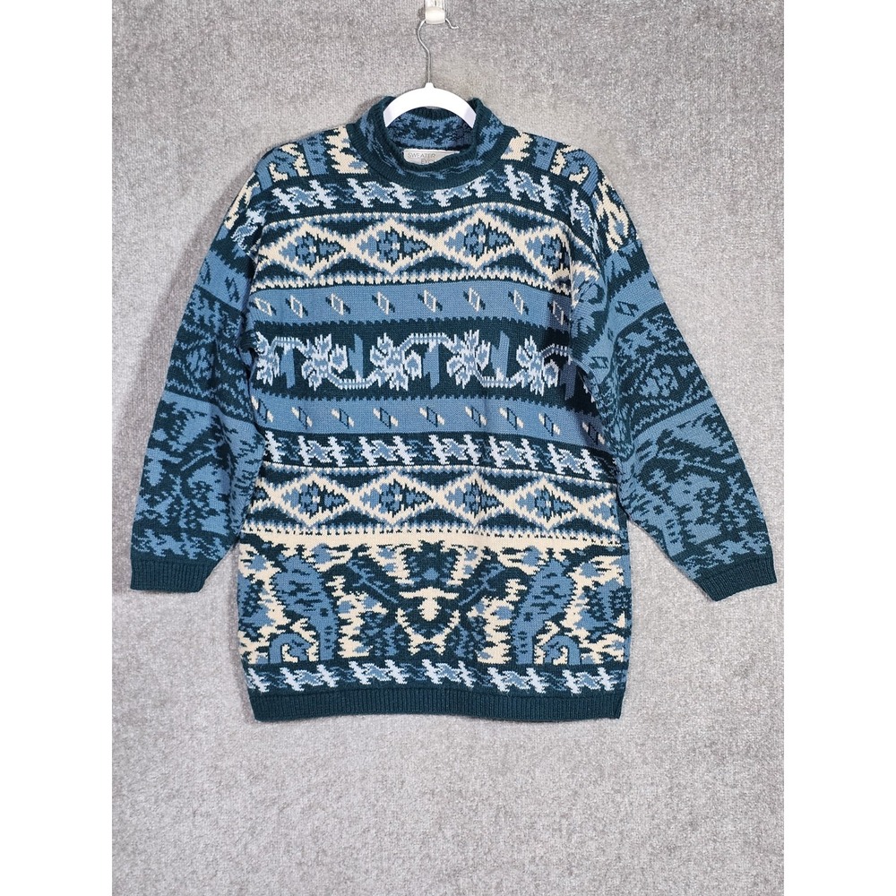 Vintage Sweater‎ Exchange Fair Isle Sweater Mens Size Medium Blue Green USA Made